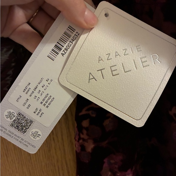 Azazie Atelier KRISTINA WINE GRAY MULTI MAXI DRESS - Size 8 - Picture 5 of 6